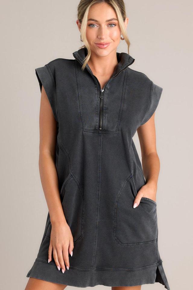 Shadowed Splendor 100% Cotton Charcoal Zip Front Mini Dress Product Image