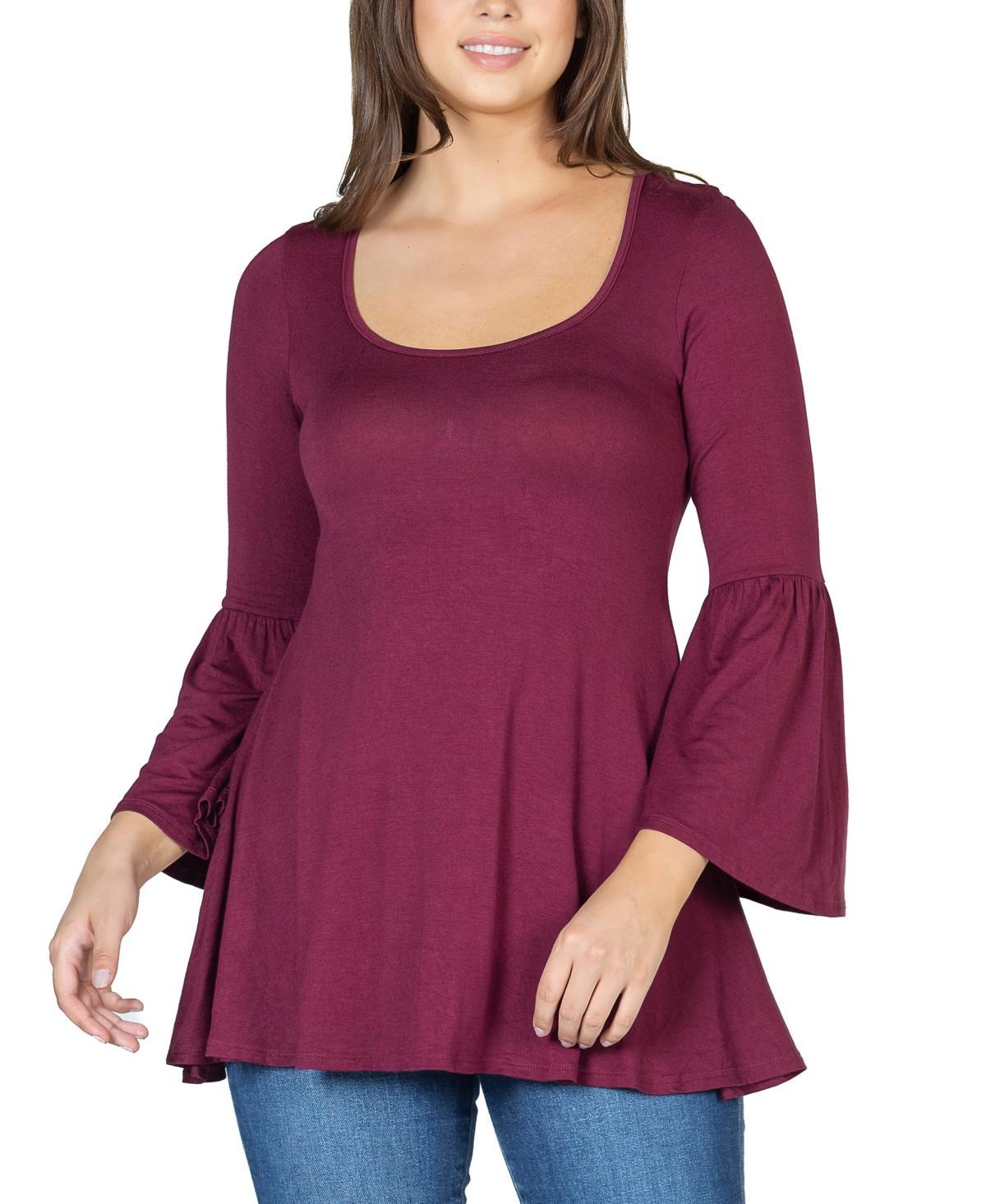 24seven Comfort Apparel Womens Bell Sleeve Flared Tunic Top Product Image