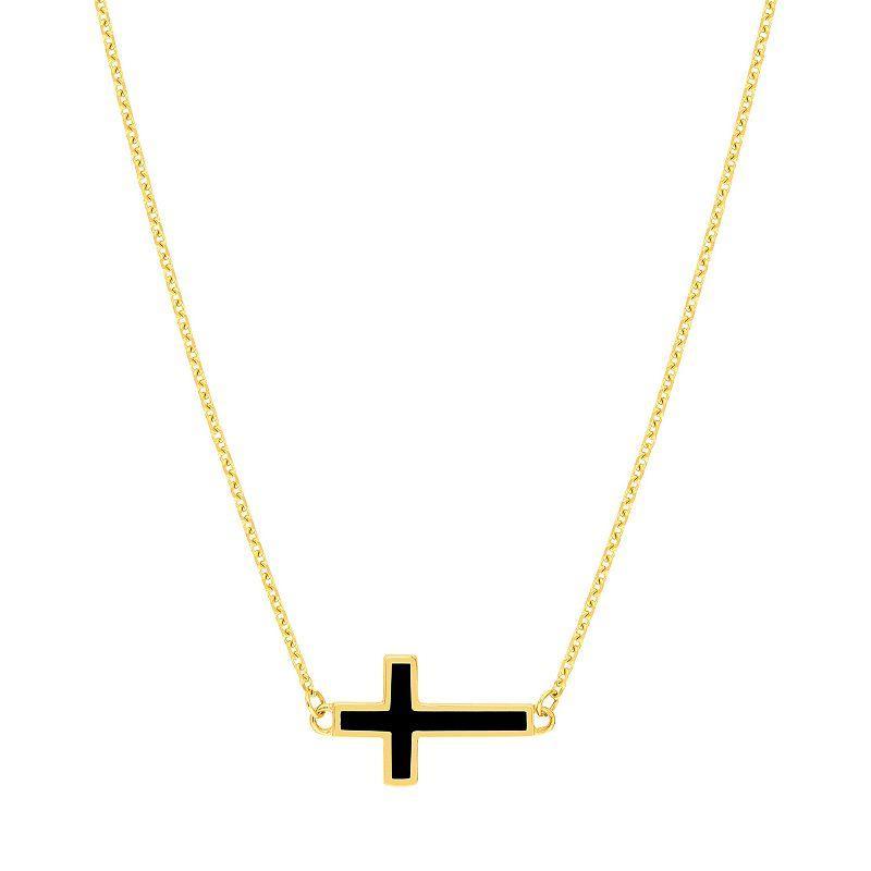 Color Romance 14k Gold Enamel Sideways Cross Necklace, Womens White Product Image