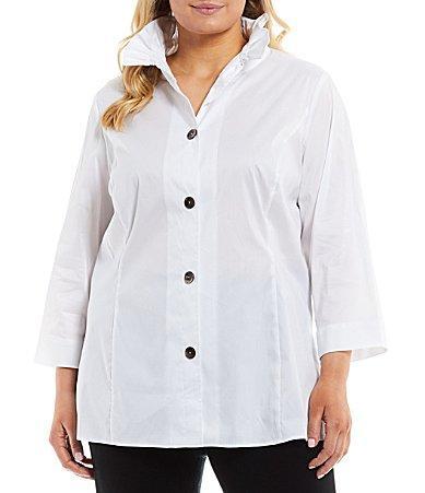 Womens Ruffle-Neck Cotton Poplin Blouse Product Image