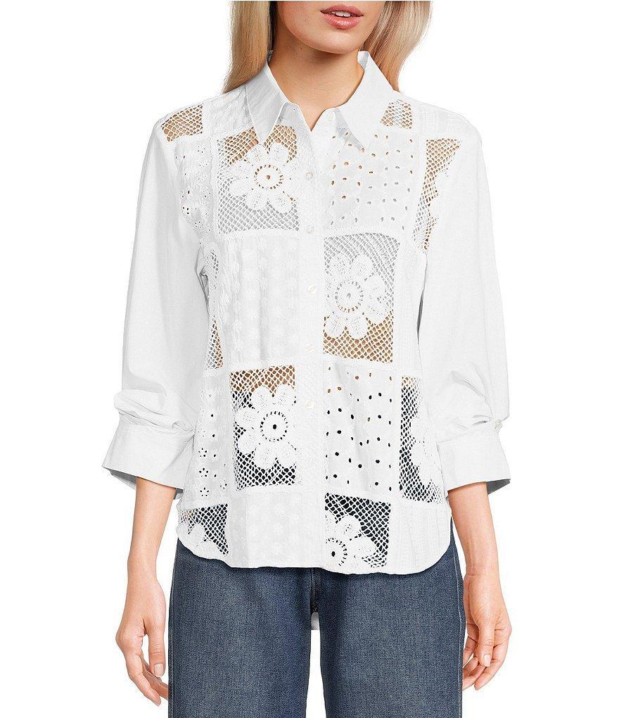 Sam Edelman Wanda Oversized Floral Patch Point Collar Long Sleeve Button Front Top product image