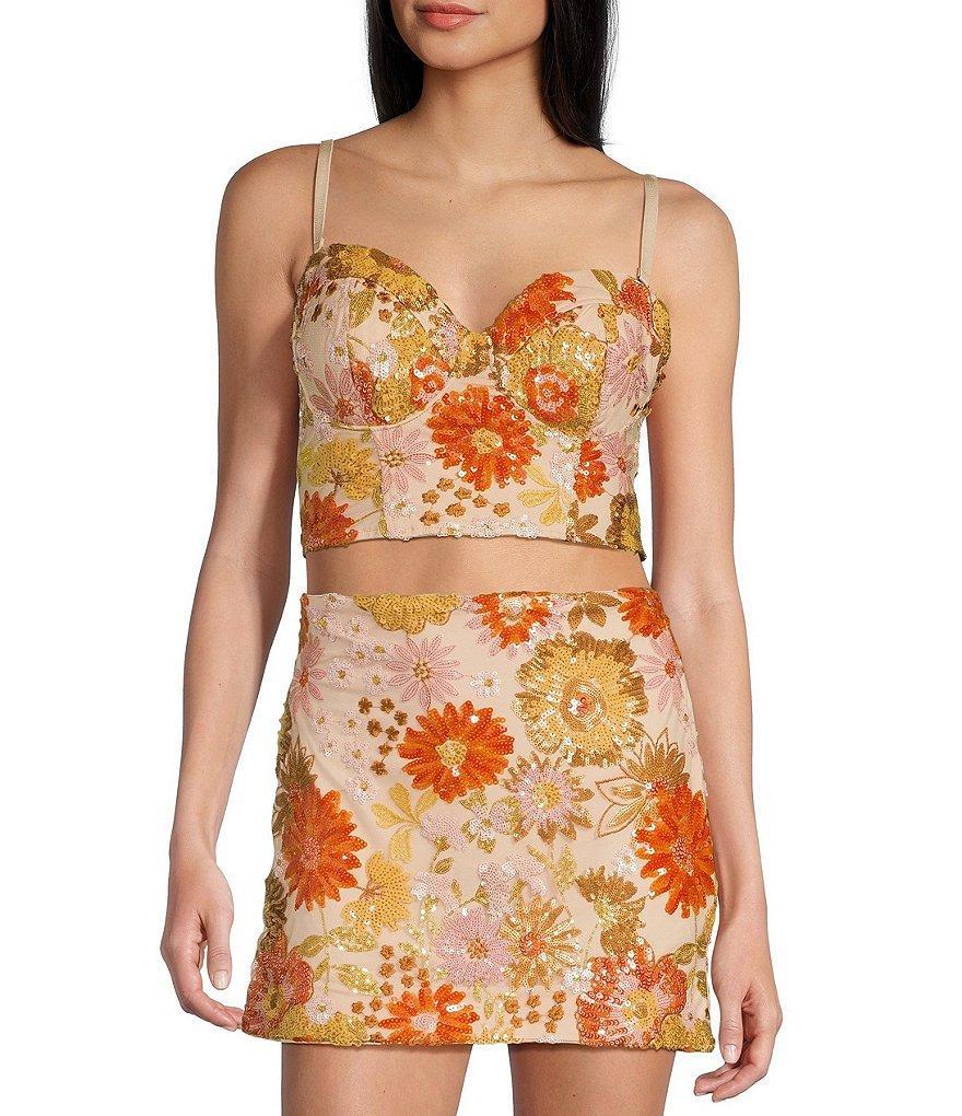 Guess Fia Sleeveless Coordinating Floral Sequin Top Product Image