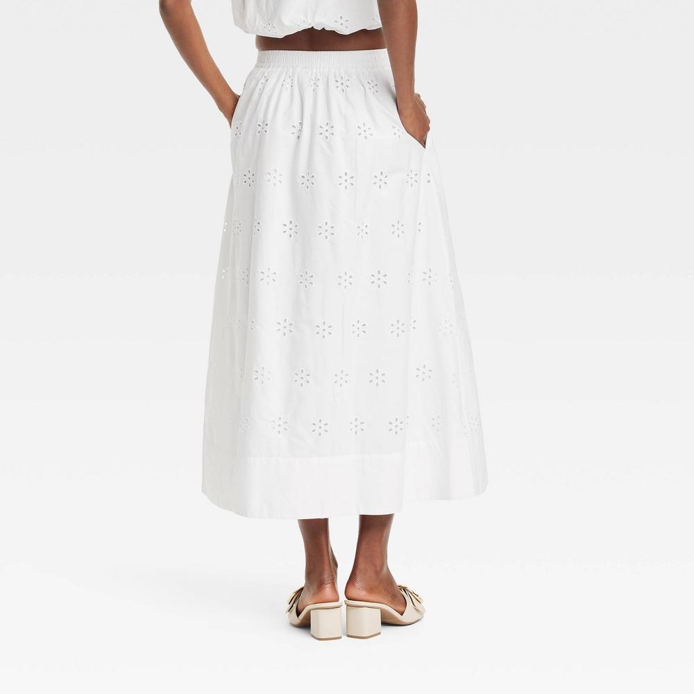 Womens Eyelet Midi A-Line Skirt - A New Day White Product Image