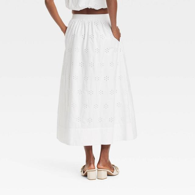 Womens Eyelet Midi A-Line Skirt - A New Day White Product Image