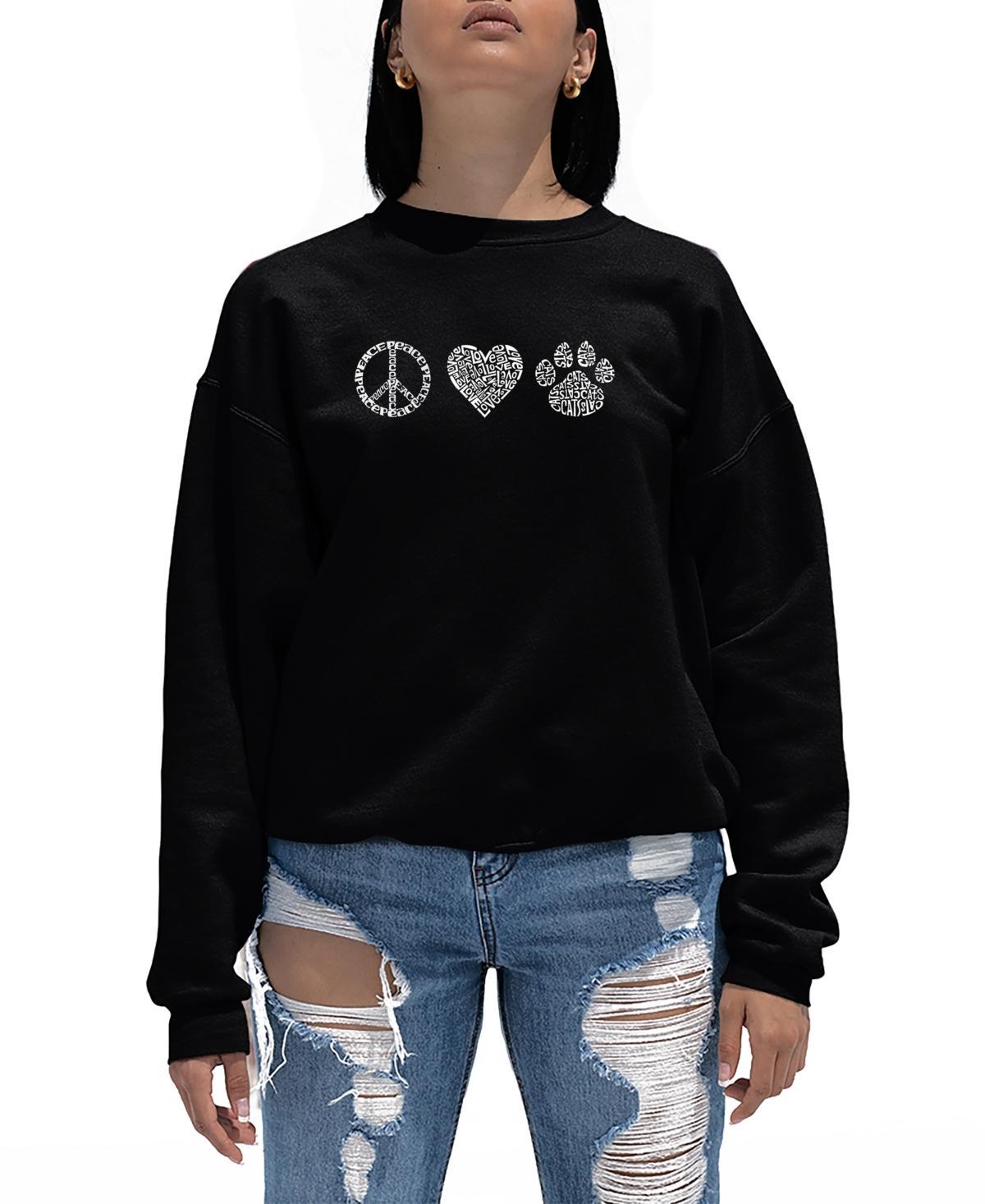 La Pop Art Womens Peace Love Cats Word Art Crewneck Sweatshirt Product Image