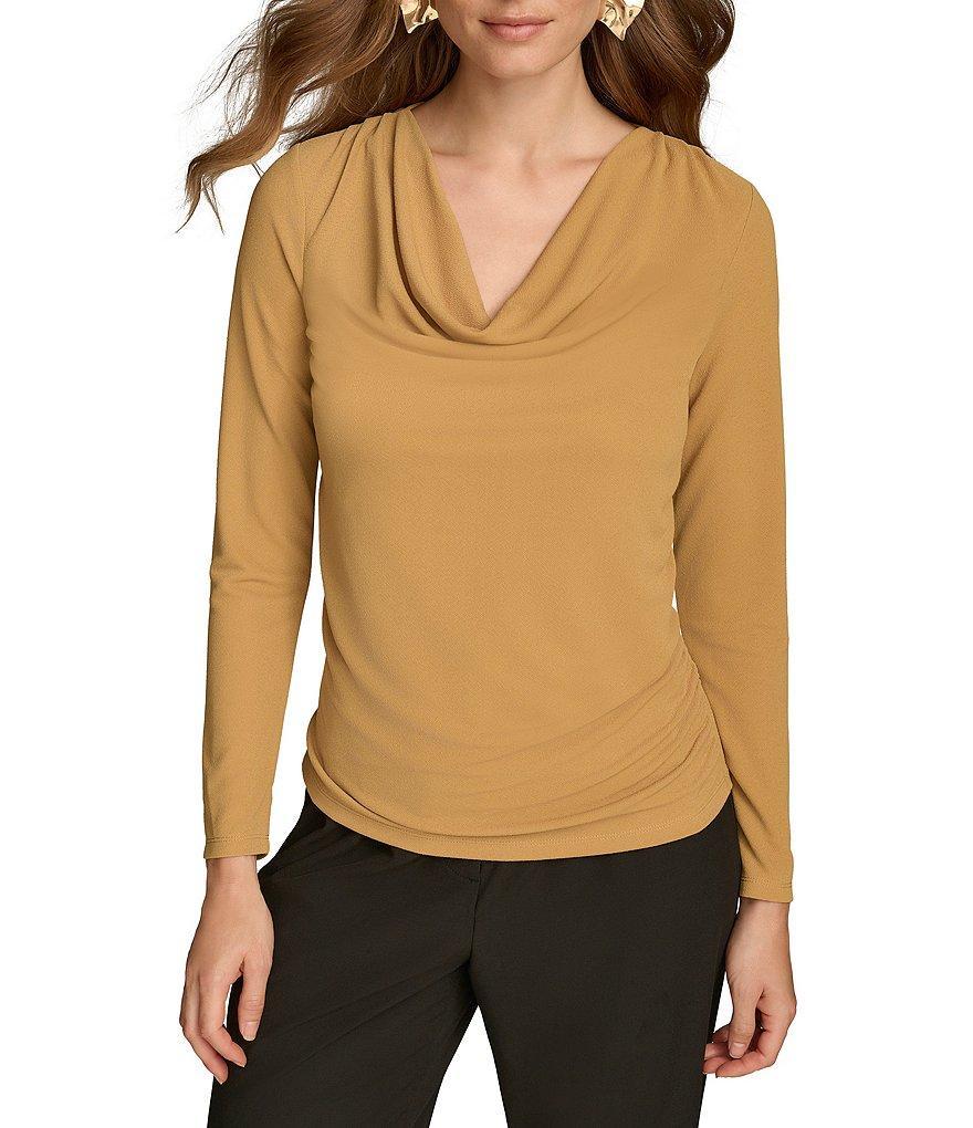 Donna Karan Long Sleeve Cowl Neck Drape Front Top Product Image