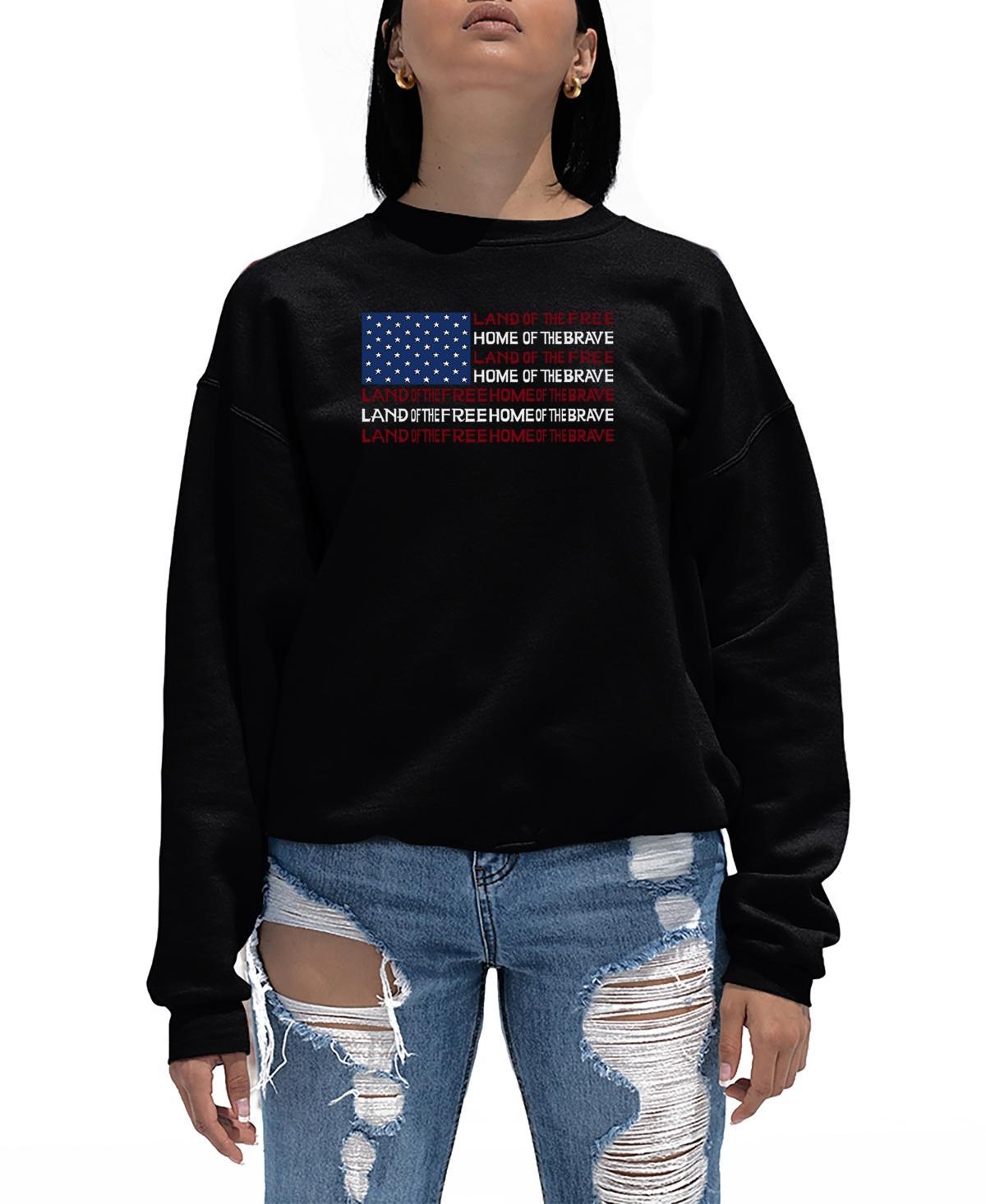 La Pop Art Womens Land of the Free American Flag Word Art Crewneck Sweatshirt Product Image