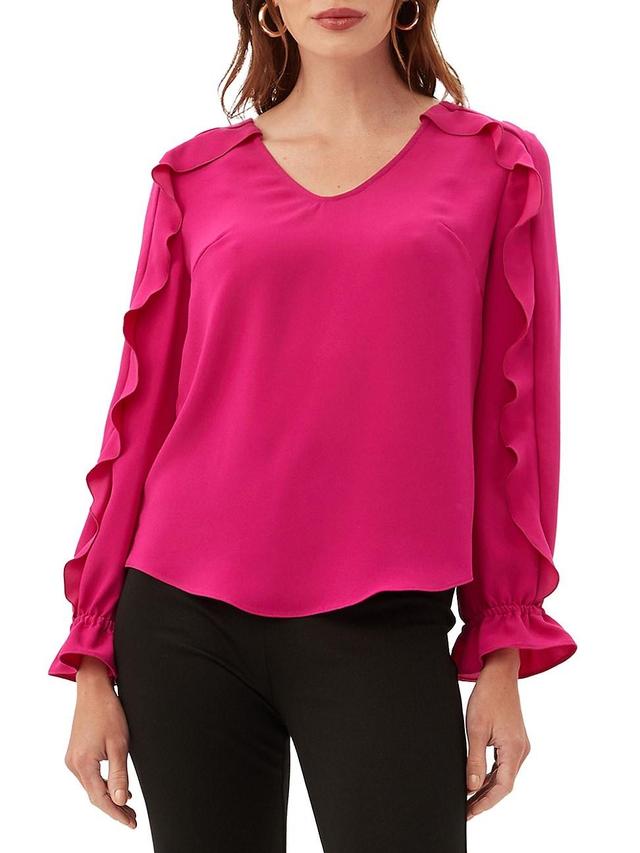 Womens Owl Ruffled Long-Sleeve Blouse Product Image