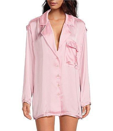 Free People Like Honey Long-Sleeve Satin Pajama Shirt Product Image