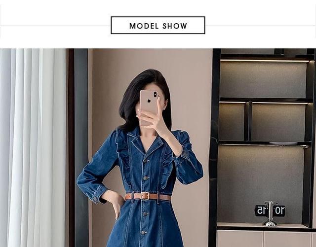 Long-Sleeve Denim Midi A-Line Shirt Dress Product Image