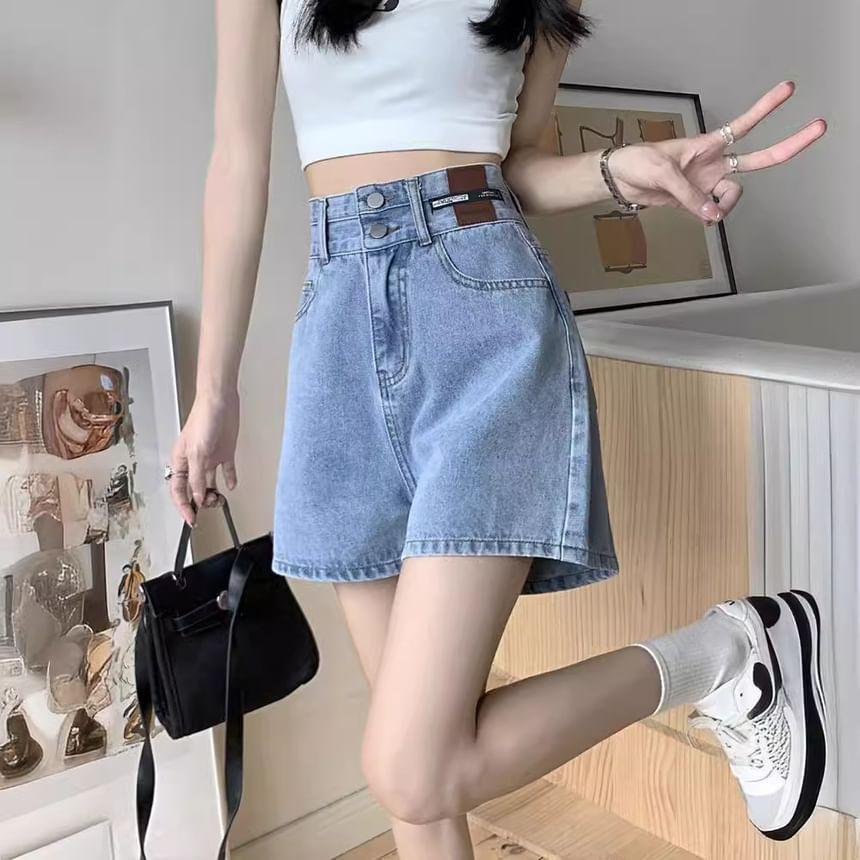 High Waist Applique Denim Shorts Product Image