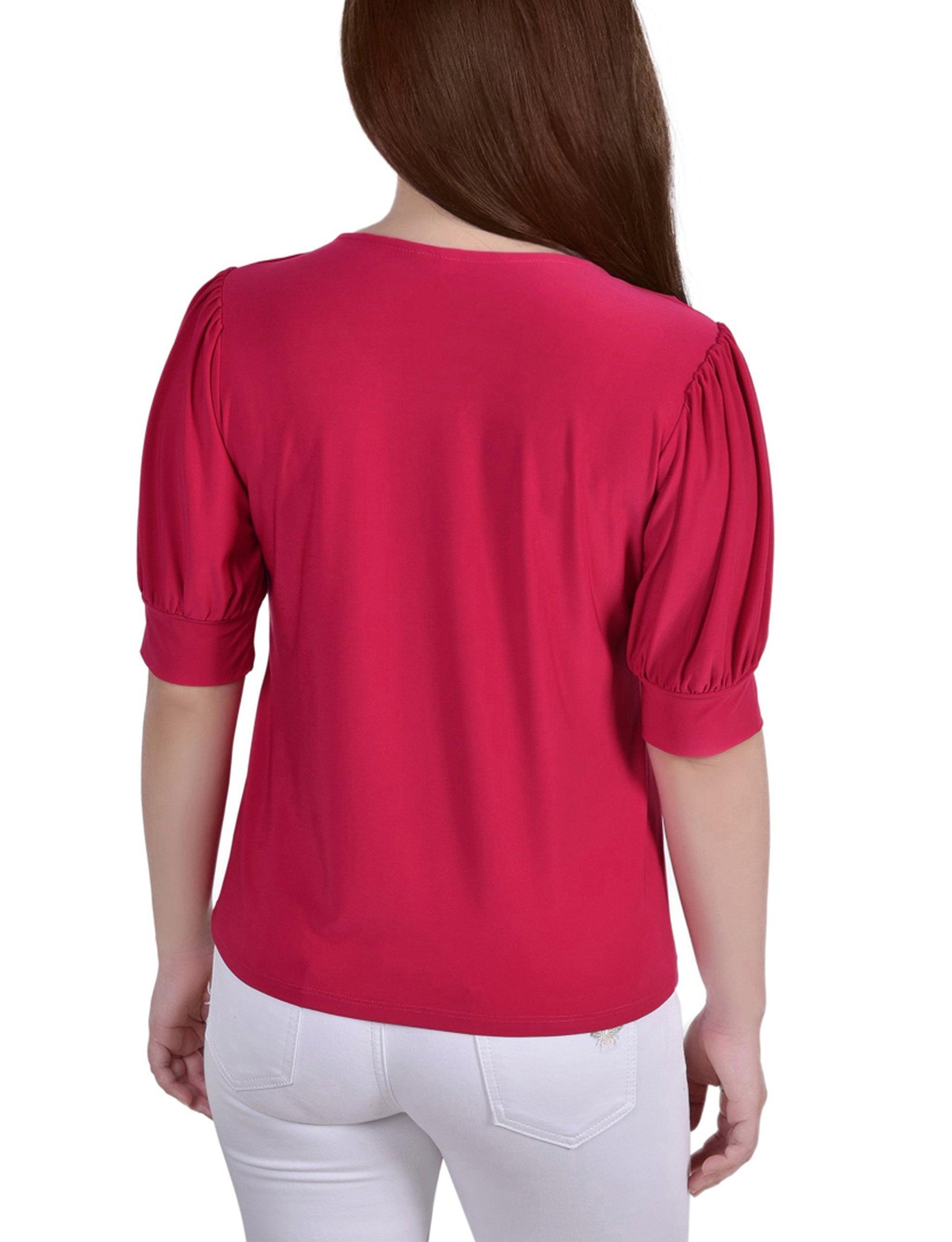 Short Sleeve Balloon Sleeve Top With Hardware - Petite Product Image