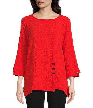 Ali Miles Textured Woven Scoop Neck 34 Sleeve Uneven Hem Tunic Product Image