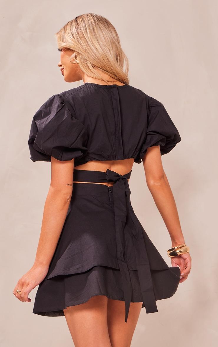 Black Puff Sleeve Cut Out Shift Dress Product Image