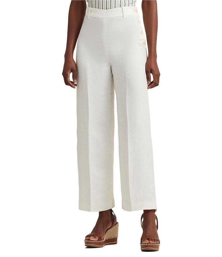 Lauren Ralph Lauren Petite Size Linen Blend Twill High Rise Wide Leg Pants product image