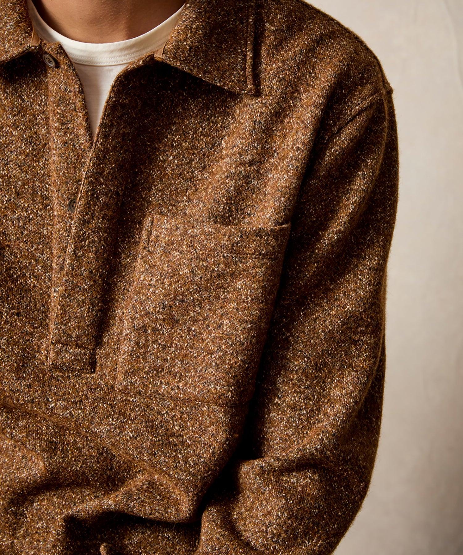 Wool-Silk Knit Polo in Leather Brown Product Image