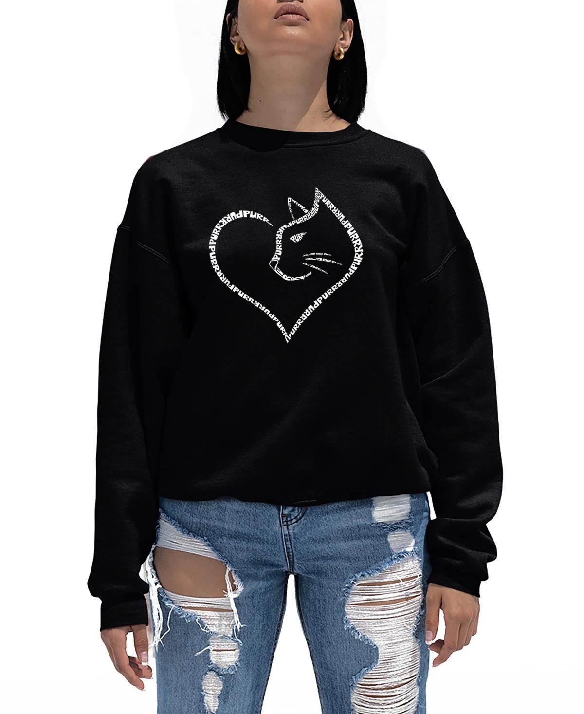 La Pop Art Womens Cat Heart Word Art Crewneck Sweatshirt Product Image