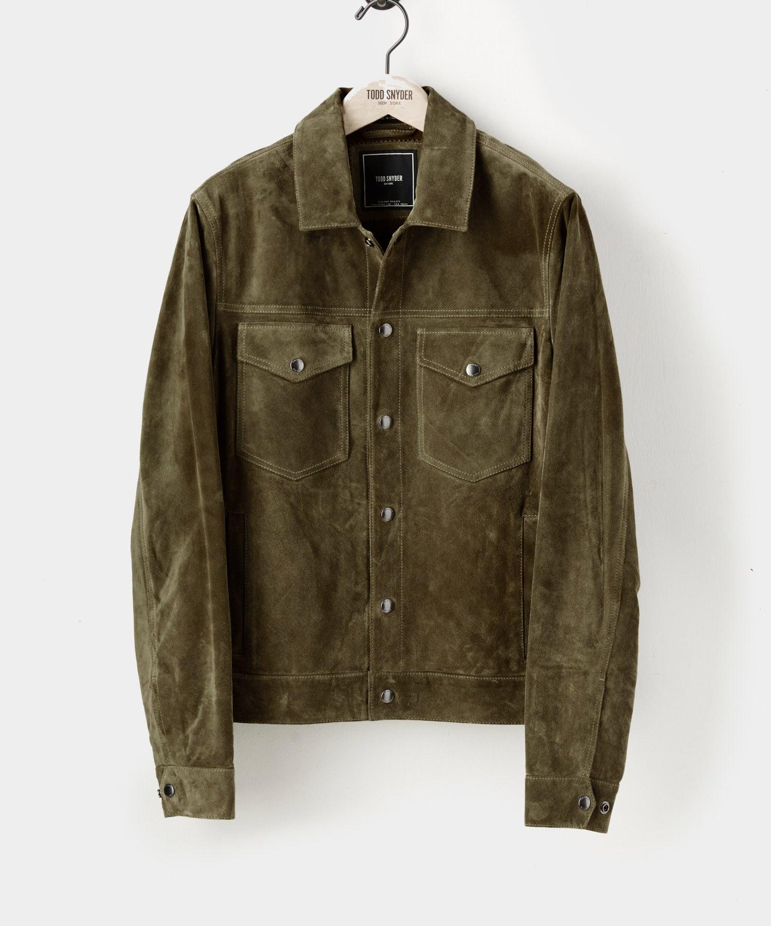 Italian Suede Snap Dylan Jacket in Olive Product Image