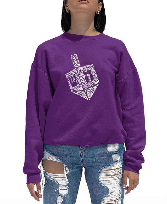 La Pop Art Womens Hanukkah Dreidel Word Art Crewneck Sweatshirt Product Image