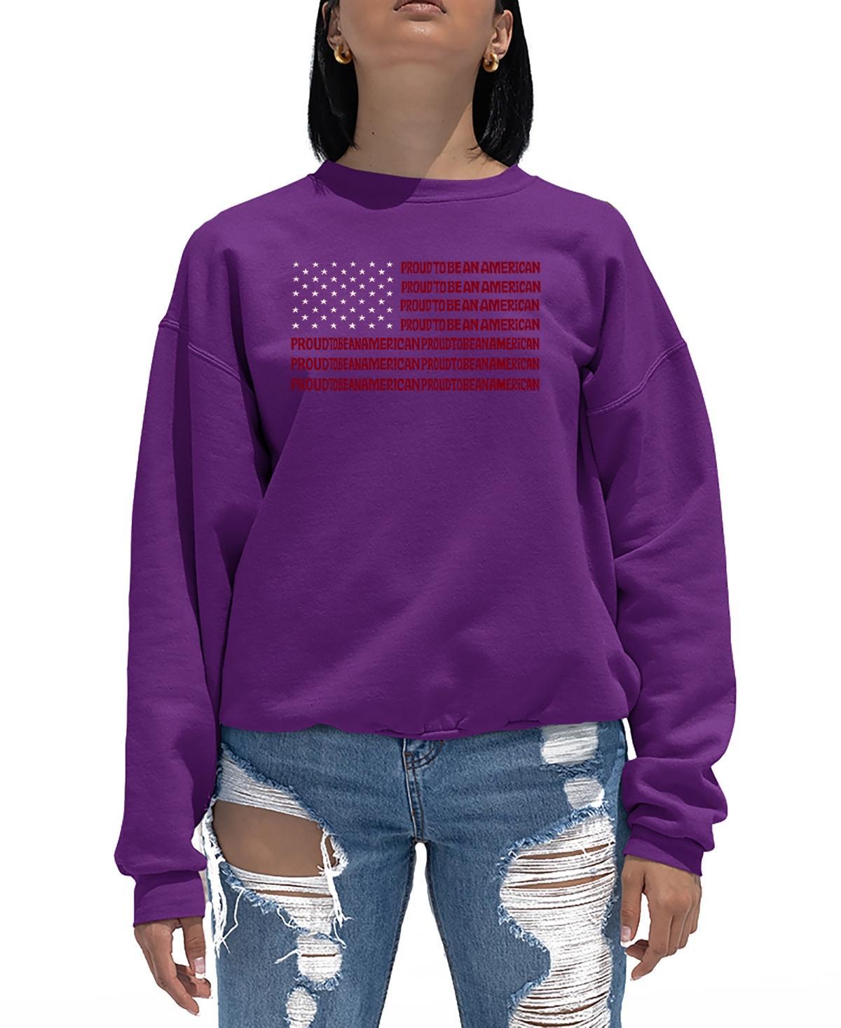 La Pop Art Womens Word Art Proud To Be An American Crewneck Sweatshirt Product Image