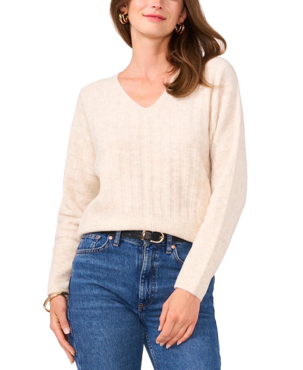 Vince Camuto Womens Ribbed V-Neck Dolman-Sleeve Sweater product image