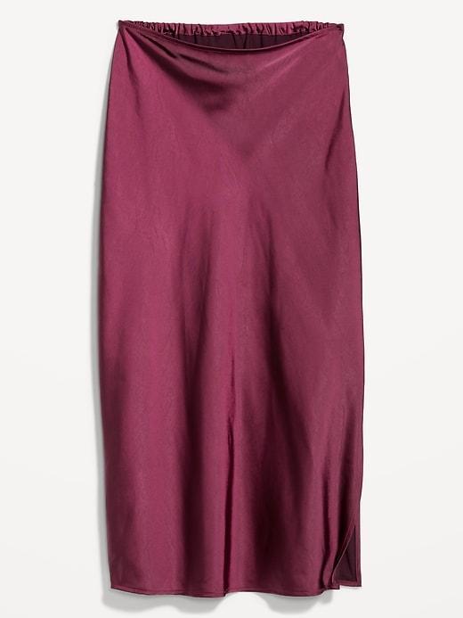 High-Waisted Satin Midi Slip Skirt Product Image