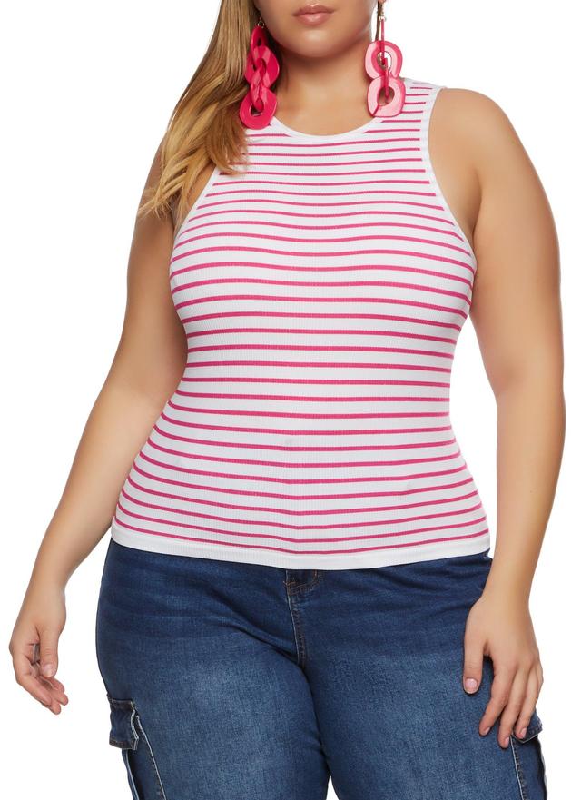 Womens Plus Size Rib Knit Stripe Tank Top Product Image