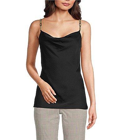 KARL LAGERFELD PARIS Solid Cowl Neck Sleeveless Hardware Strap Detail Tank Product Image