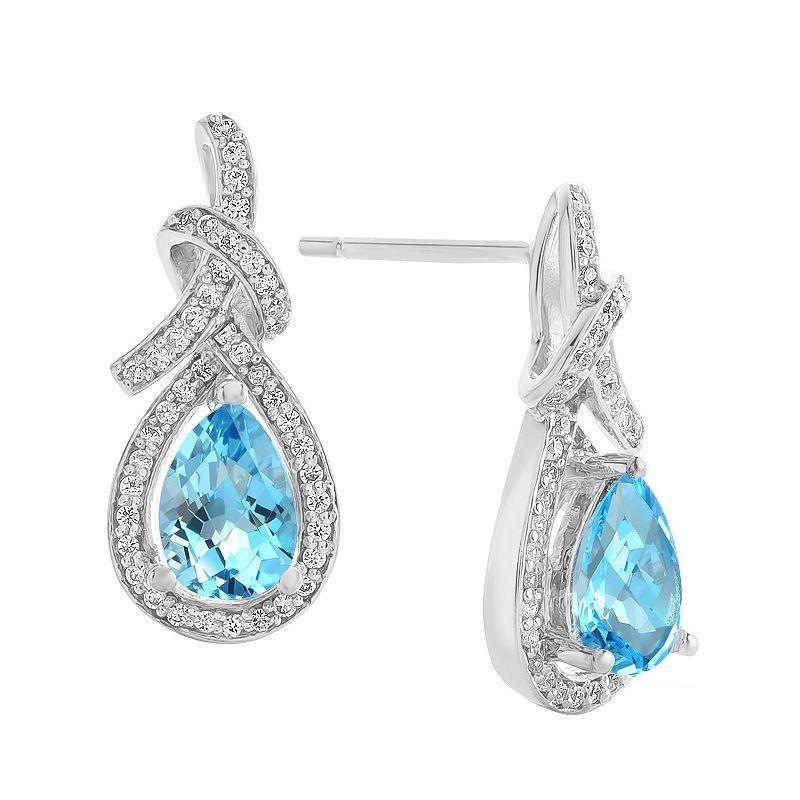 Sterling Silver Blue Topaz & Lab-Created White Sapphire Teardrop Earrings, Womens Product Image