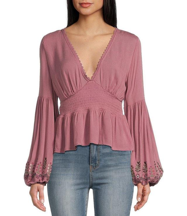 Coco + Jaimeson Embroidery Long Sleeve Coordinating V-Neck Top Product Image