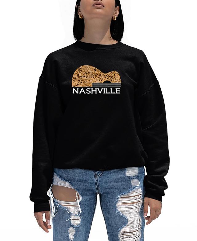 La Pop Art Womens Nashville Guitar Word Art Crewneck Sweatshirt Product Image