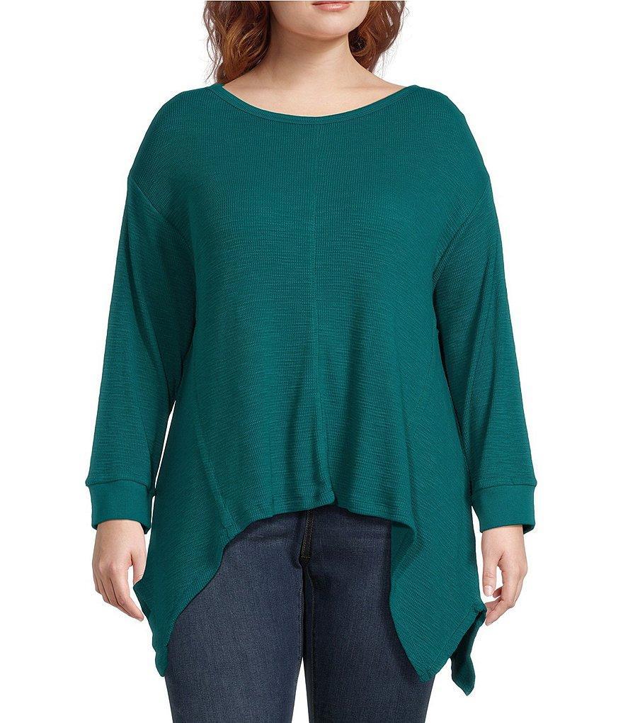 Westbound Plus Size Crew Neck 3/4 Sleeve Asymmetrical Hem Top Product Image