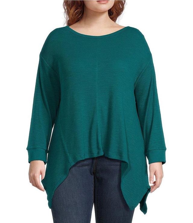 Westbound Plus Size Crew Neck 3/4 Sleeve Asymmetrical Hem Top Product Image