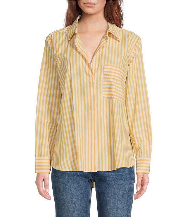 French Connection Striped Poplin Button Front Long Sleeve Shirt Product Image