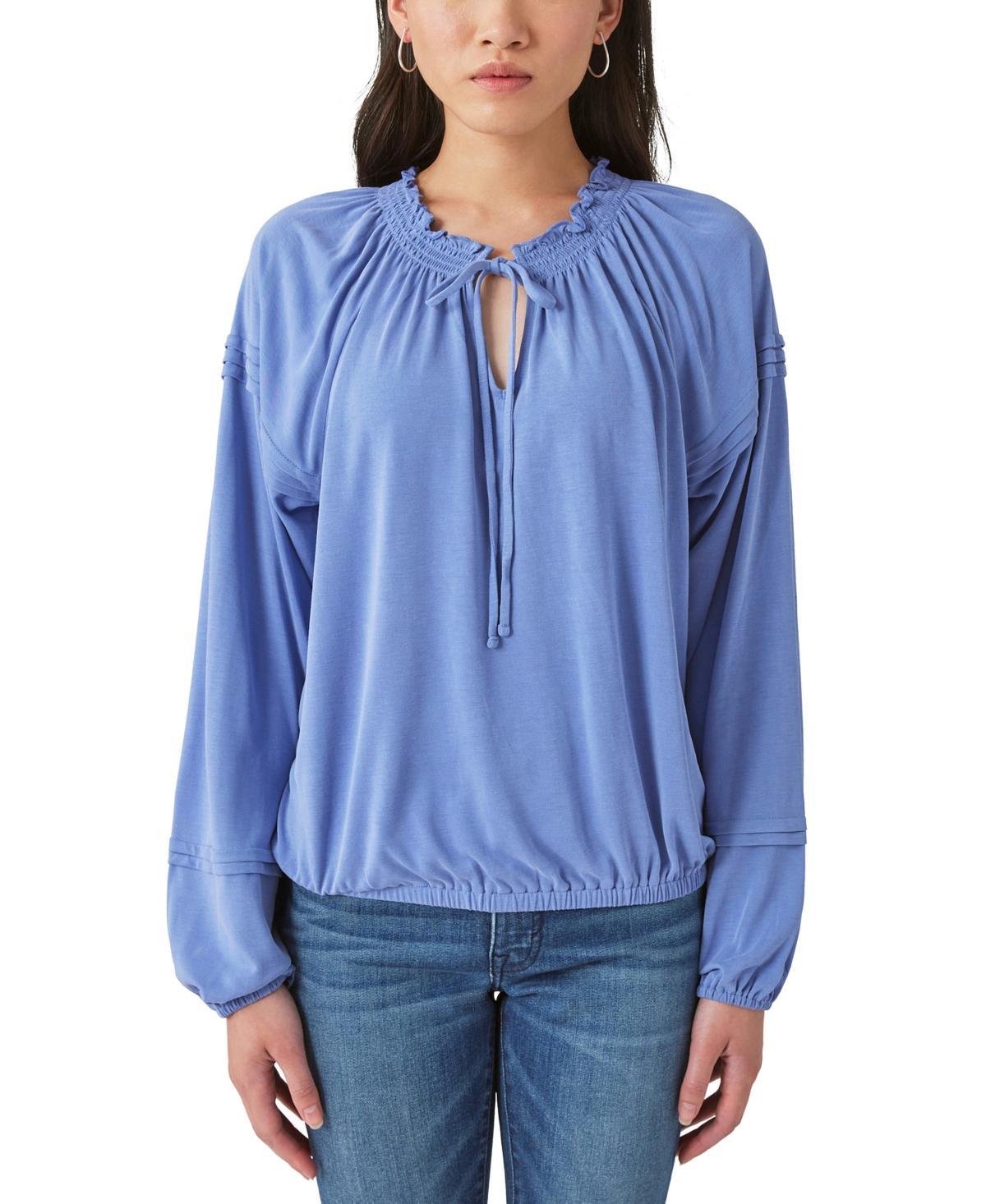 Lucky Brand Sandwash Split V-Neck Long Sleeve Elastic Hem Blouson Top Product Image