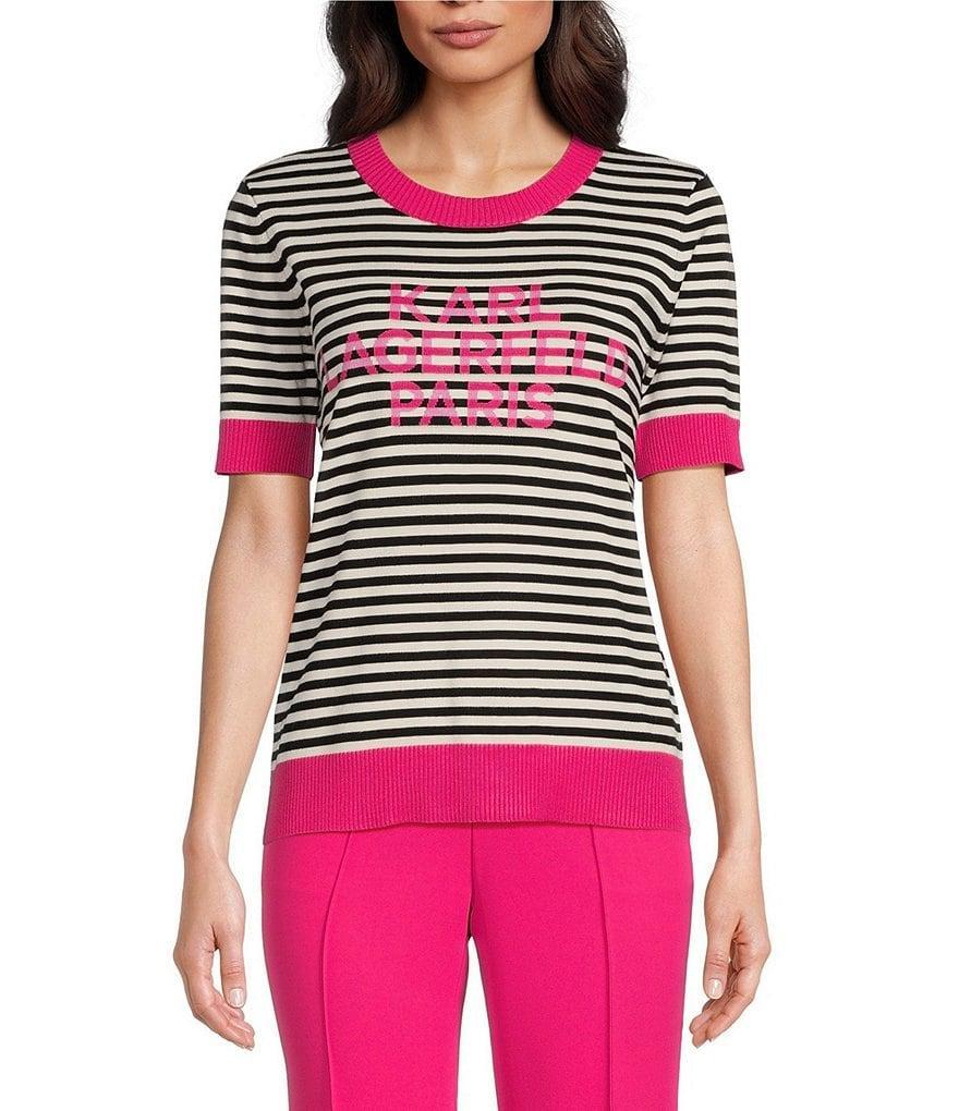 KARL LAGERFELD PARIS Stripe Logo Crew Neck Short Sleeve Tee Product Image