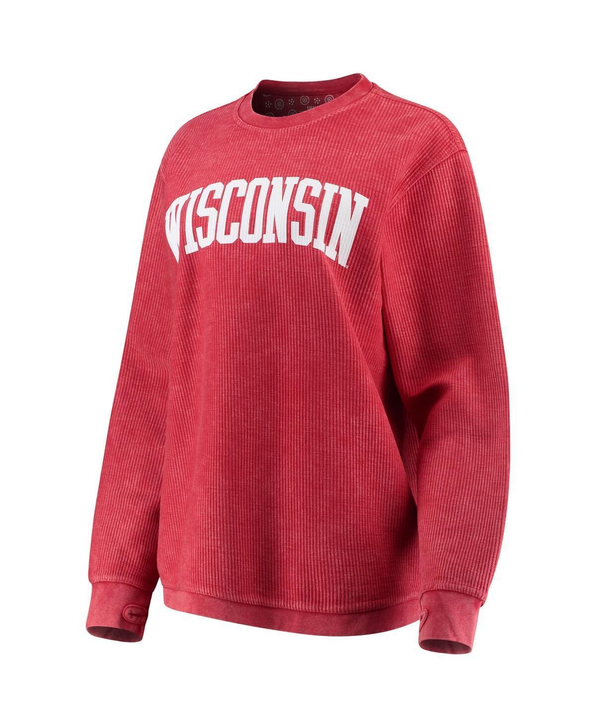 Womens Pressbox Wisconsin Badgers Comfy Cord Vintage Wash Basic Arch Pullover Sweatshirt Product Image