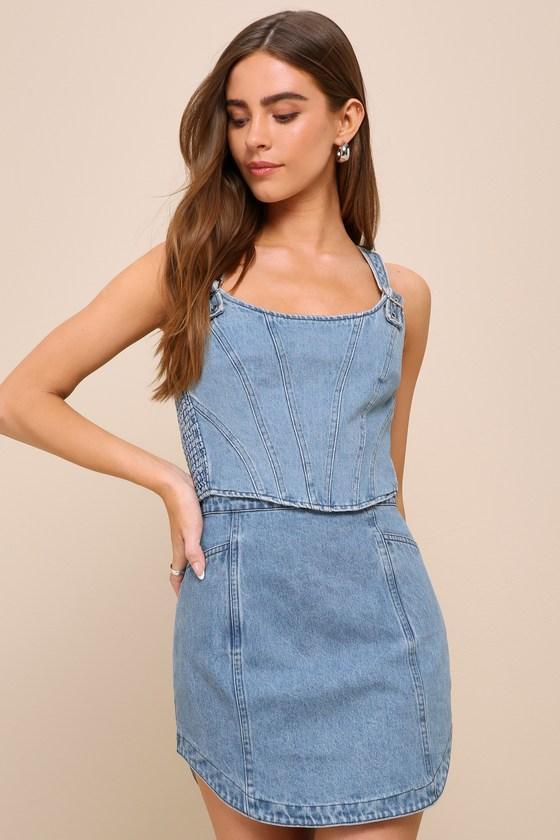 Flirty Cutie Medium Wash Bustier Two-Piece Denim Mini Dress Product Image