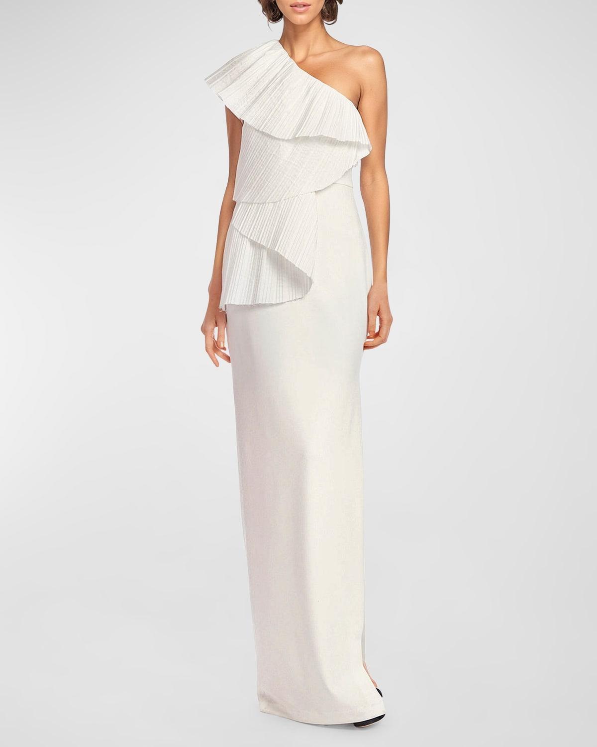 Womens One-Shoulder Drape Tafferta Gown Product Image