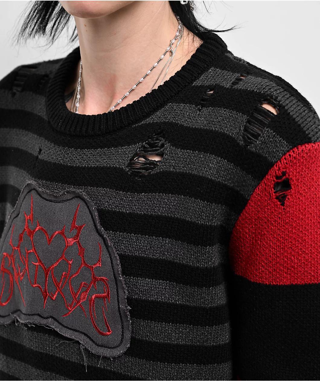 SWIXXZ Cyber Heart Black Stripe Sweater Product Image