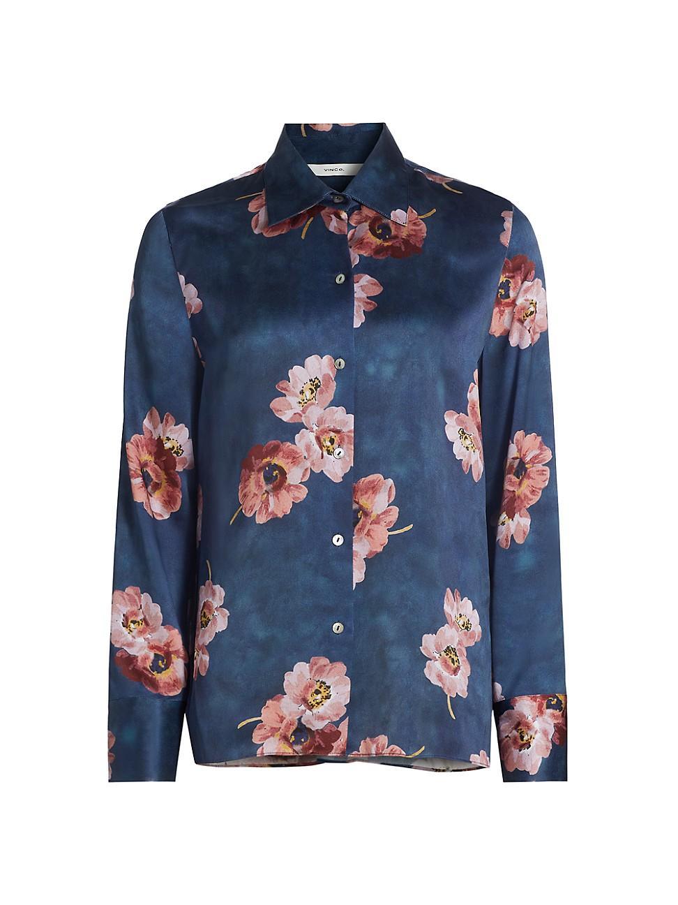 Womens Painted Poppy Silk Blouse Product Image