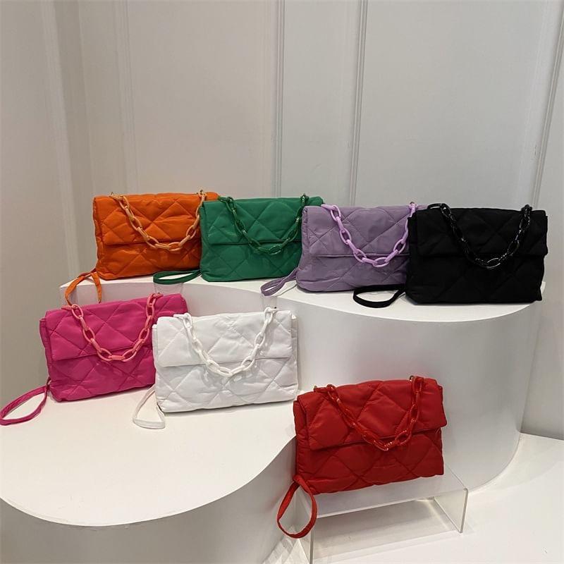 Plain Quilted Flap Chain Fabric Crossbody Bag Product Image