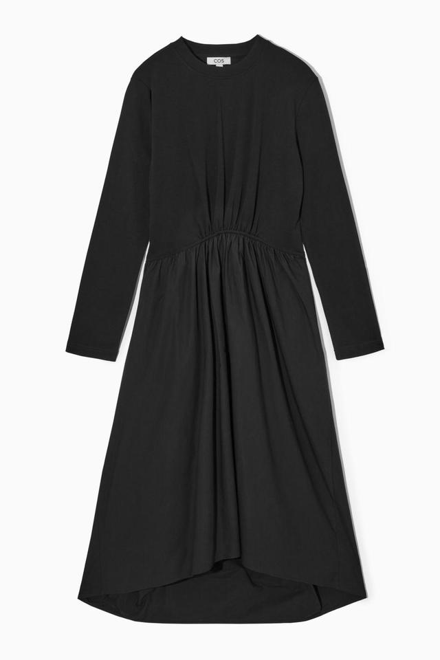 ASYMMETRIC GATHERED-WAIST MIDI DRESS Product Image