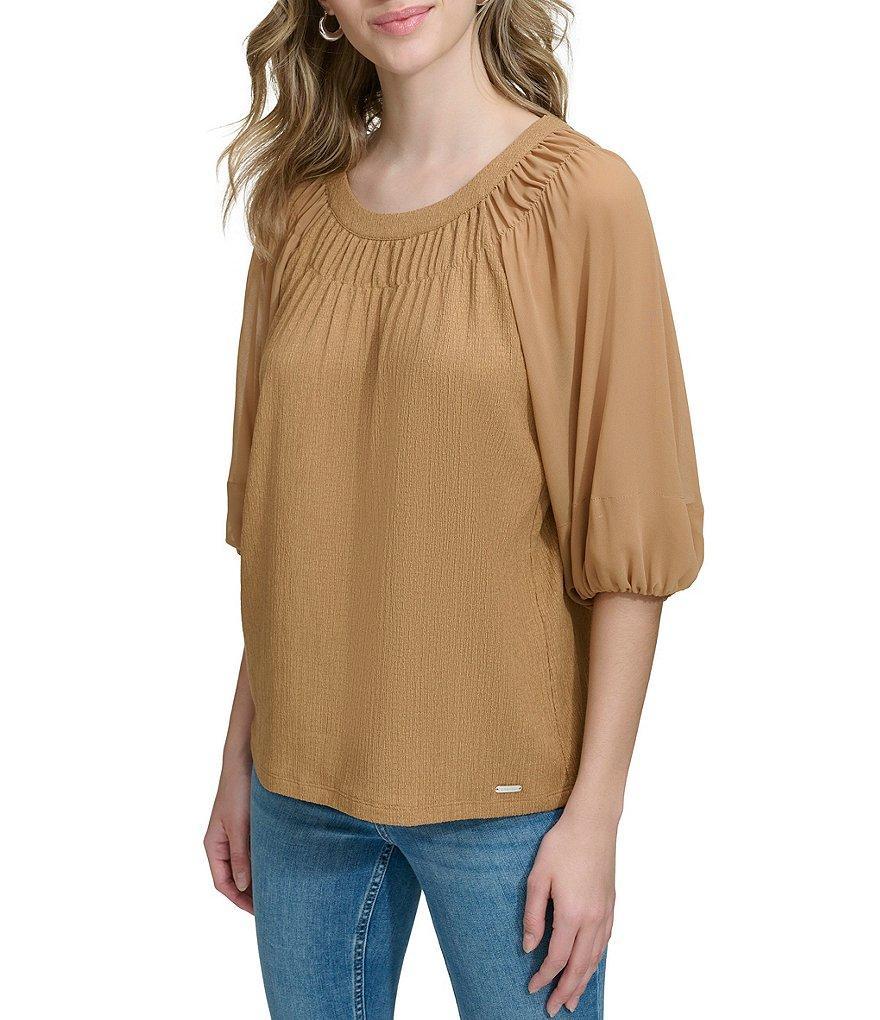 Calvin Klein Crew Neck 3/4 Lantern Sleeve Blouse Product Image