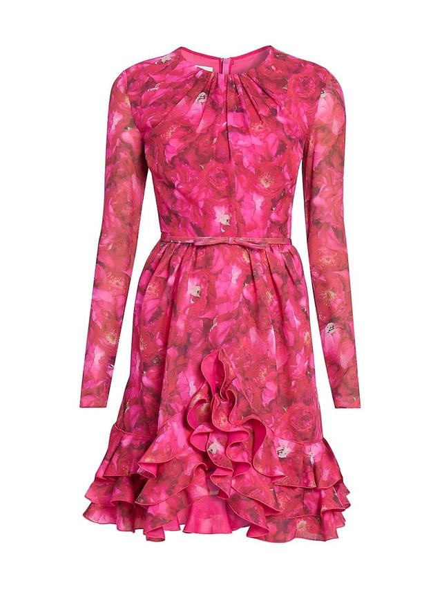 Womens Floral Silk Long-Sleeve Minidress Product Image