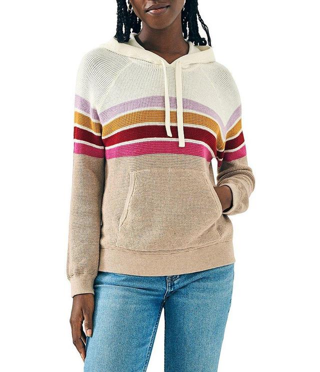 Faherty Throwback Waffle Sweater Stripe Print Long Sleeve Front Pocket Drawstring Hoodie Product Image