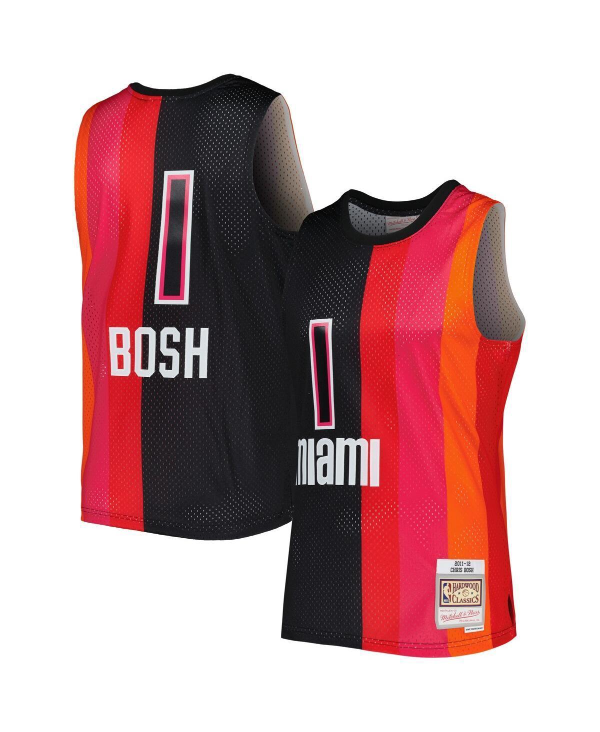 Mens Mitchell & Ness Chris Bosh Black, Red Miami Heat Hardwood Classics 2011-12 Split Swingman Jersey - Black, Red Product Image