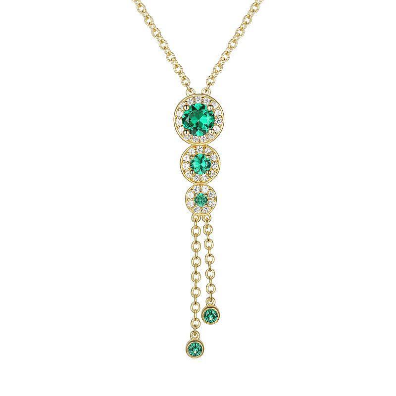 14k Gold Over Silver Lab-Created Emerald & White Sapphire Drop Necklace, Womens Gold Tone Product Image