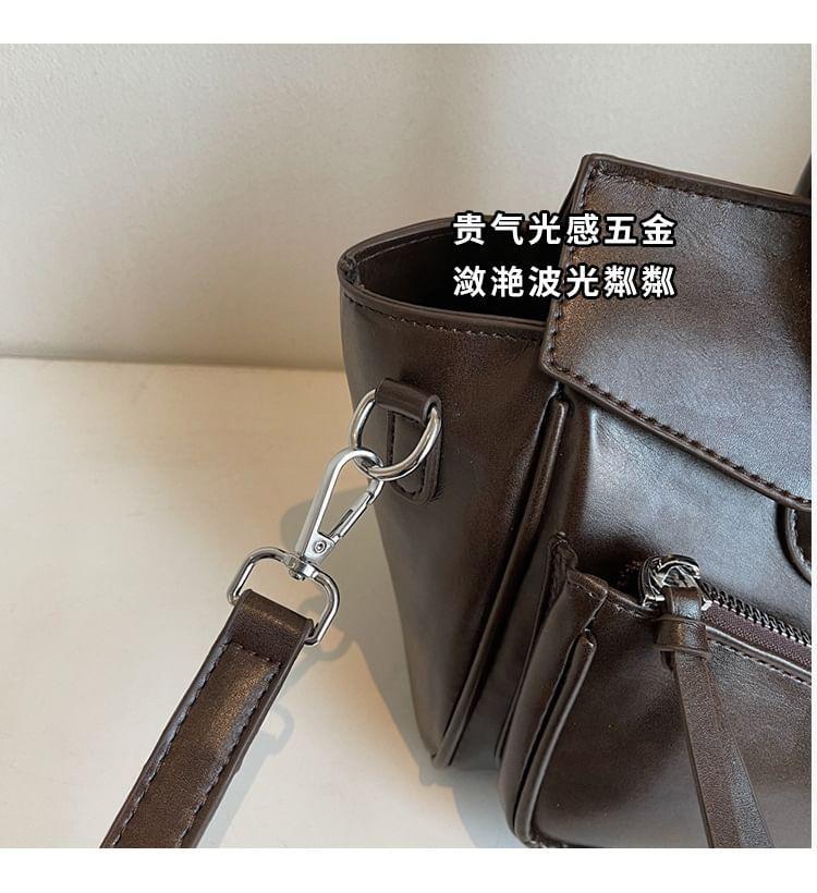 Multi-Pocket Faux Leather Tote Bag Product Image