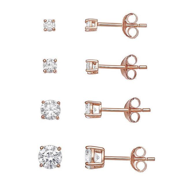 PRIMROSE Sterling Silver Cubic Zirconia Graduated Stud Earring Set of 4, Womens, Pink Tone Clear Product Image